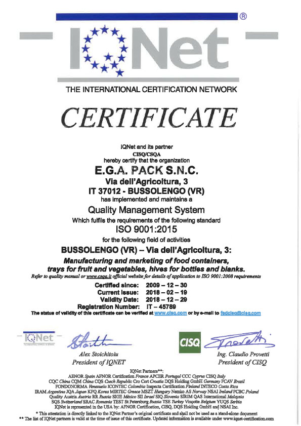 Certificazione IQNet - E.G.A.PACK