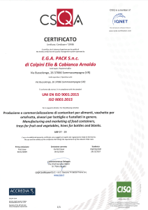 Certificazione UNI EN ISO 9001 : 2015 - E.G.A. PACK